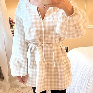 Charlie Holiday Check Linen & Cotton Mini Dress. Never worn,only for photos